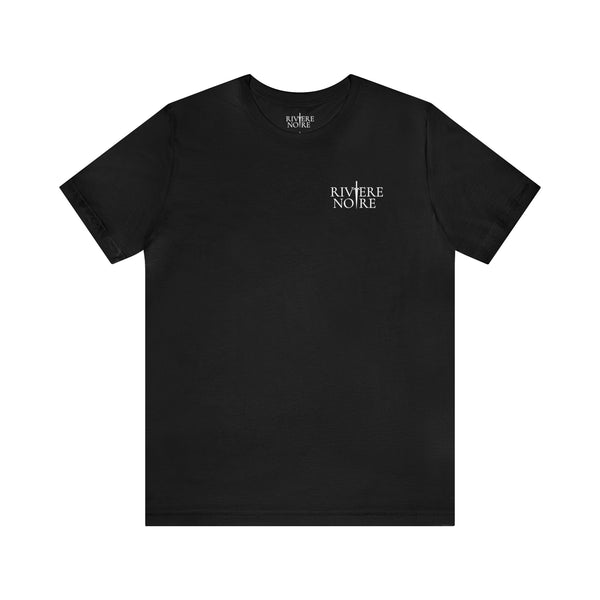 Riviere Noire Logo on black tshirt.