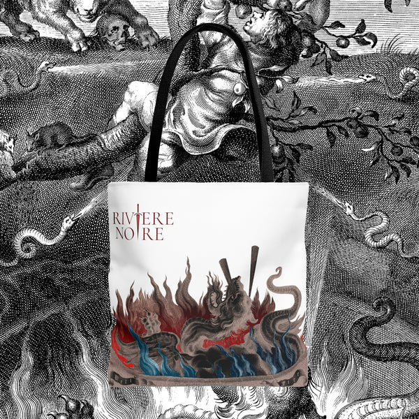 Cauldron Containing a Monster art printed on white tote bag